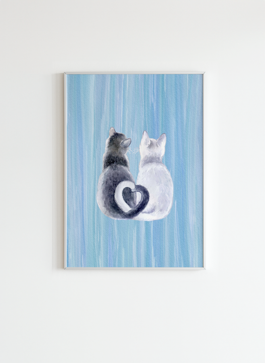 Cats Holding Poster - Cute Blue Wall Art