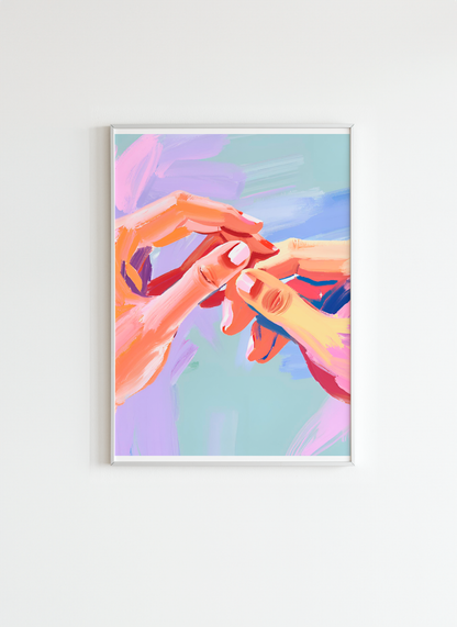 Watercolor Hands Touching Poster - Colorful Wall Art