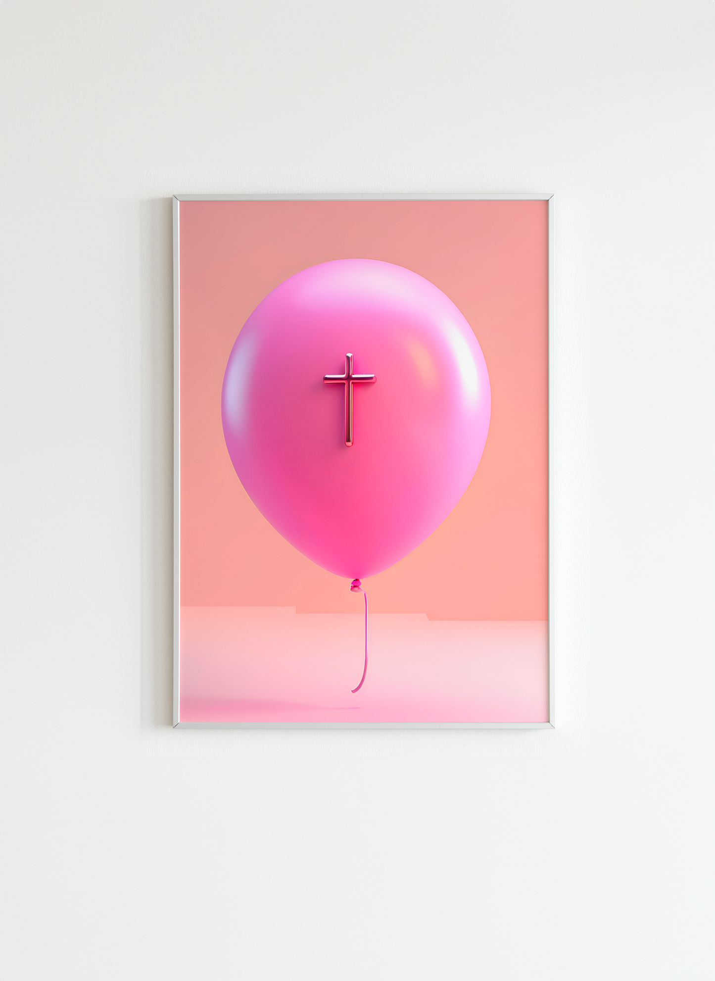 Pink Balloon with Cross Poster - Christian Wall Art